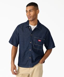 Denim Short Sleeve Button-Up Shirt