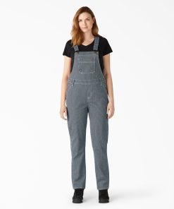 Women's Hickory Stripe Boyfriend Fit Bib Overalls