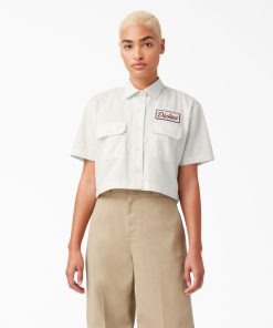 Women's Embroidered Patch Cropped Work Shirt