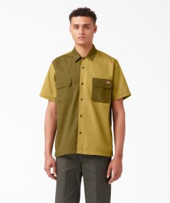 Twill Button-Up Short Sleeve Work Shirt
