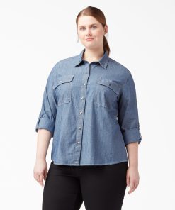 Women's Plus Chambray Roll-Tab Work Shirt